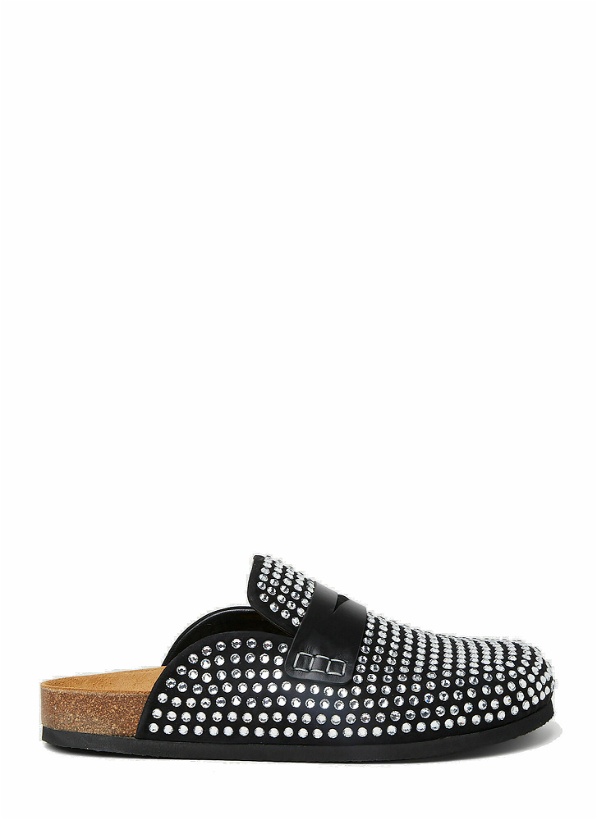 Photo: JW Anderson - Crystal Backless Penny Loafers in Black