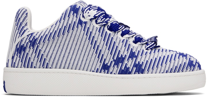 Photo: Burberry Blue & White Check Knit Box Sneakers
