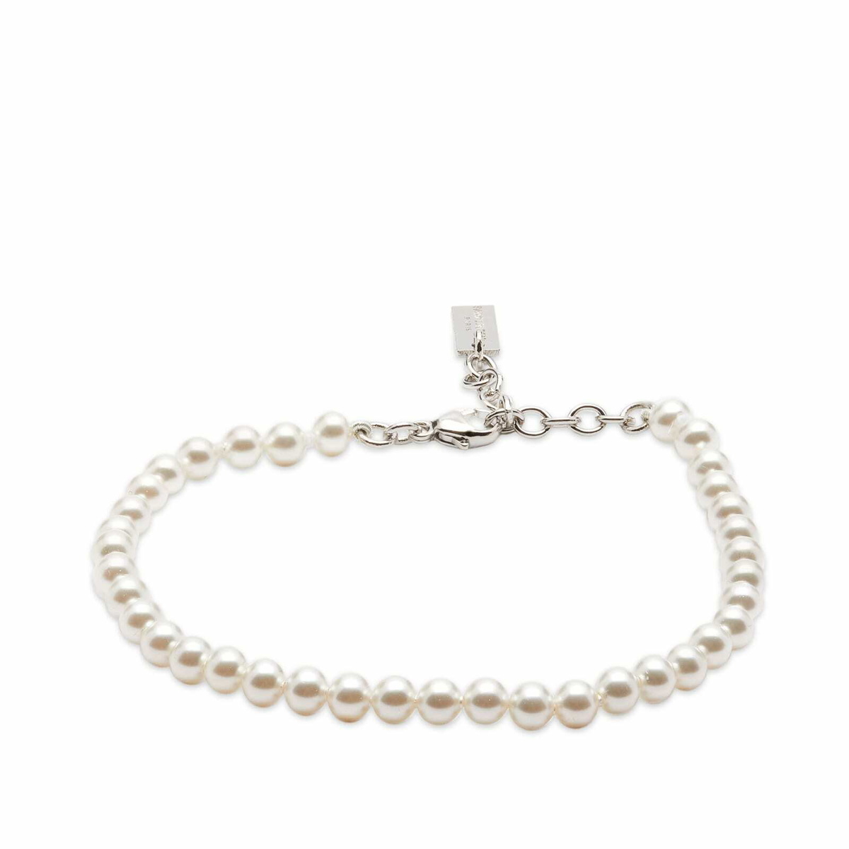 Saint Laurent Men's Pearl Bracelet in Palladium/Creme Saint Laurent