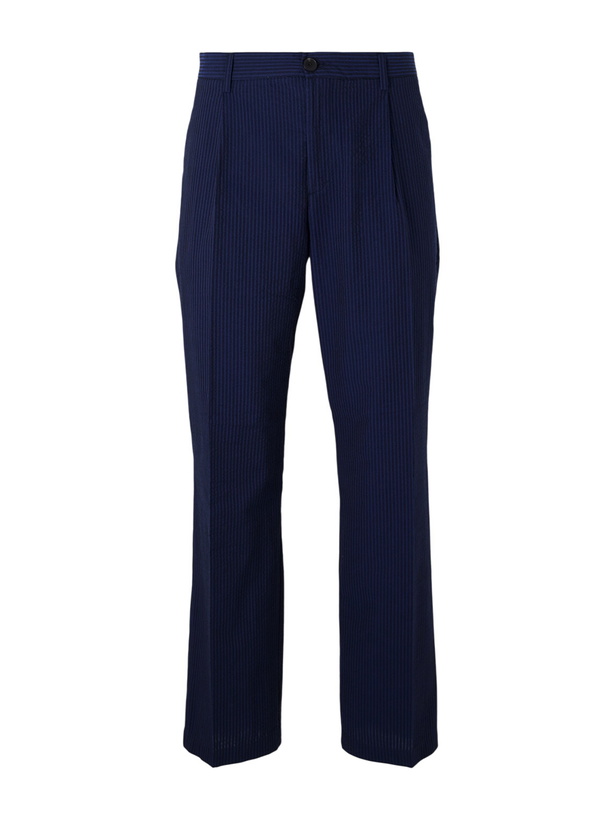 Photo: Portuguese Flannel - Atlantico Straight-Leg Organic Cotton-Seersucker Trousers - Blue