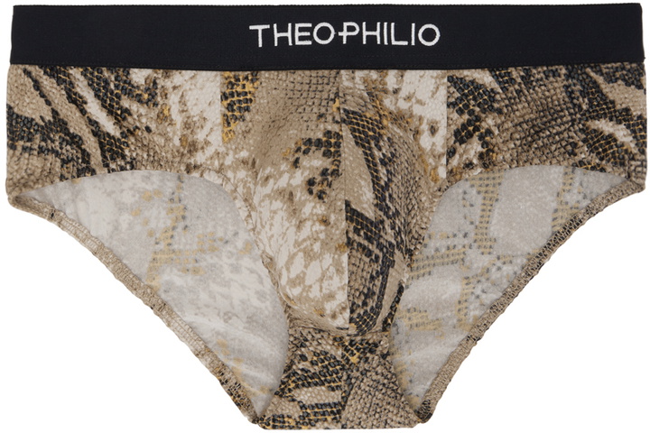 Photo: Theophilio SSENSE Exclusive Beige Snake Swim Briefs