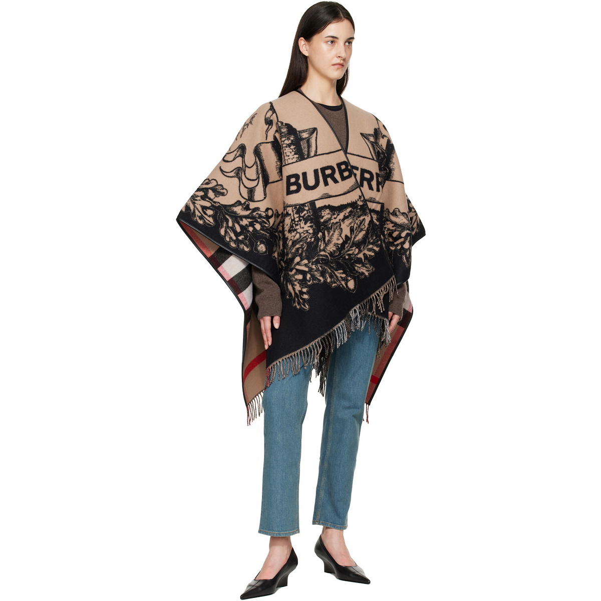 Burberry Beige & Black Gallant Knight Wool Cape