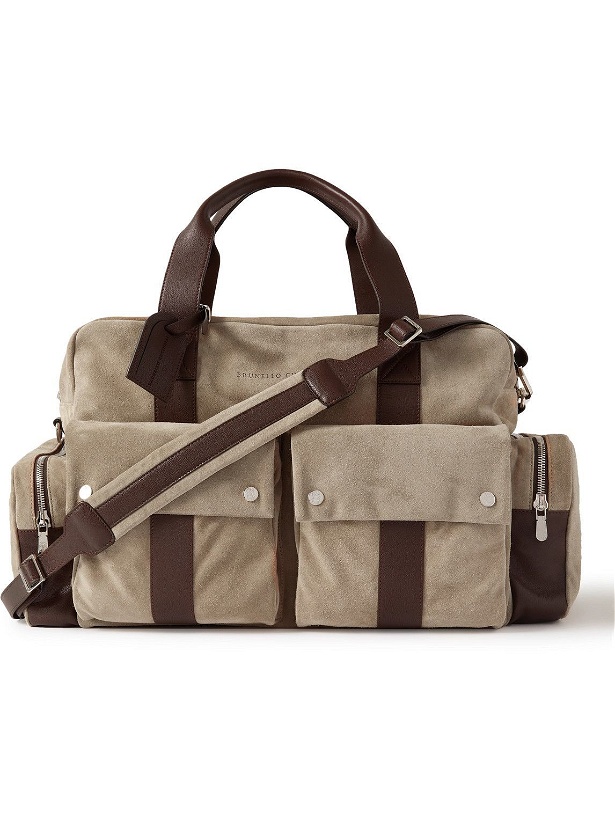 Photo: Brunello Cucinelli - Leather-Trimmed Suede Holdall