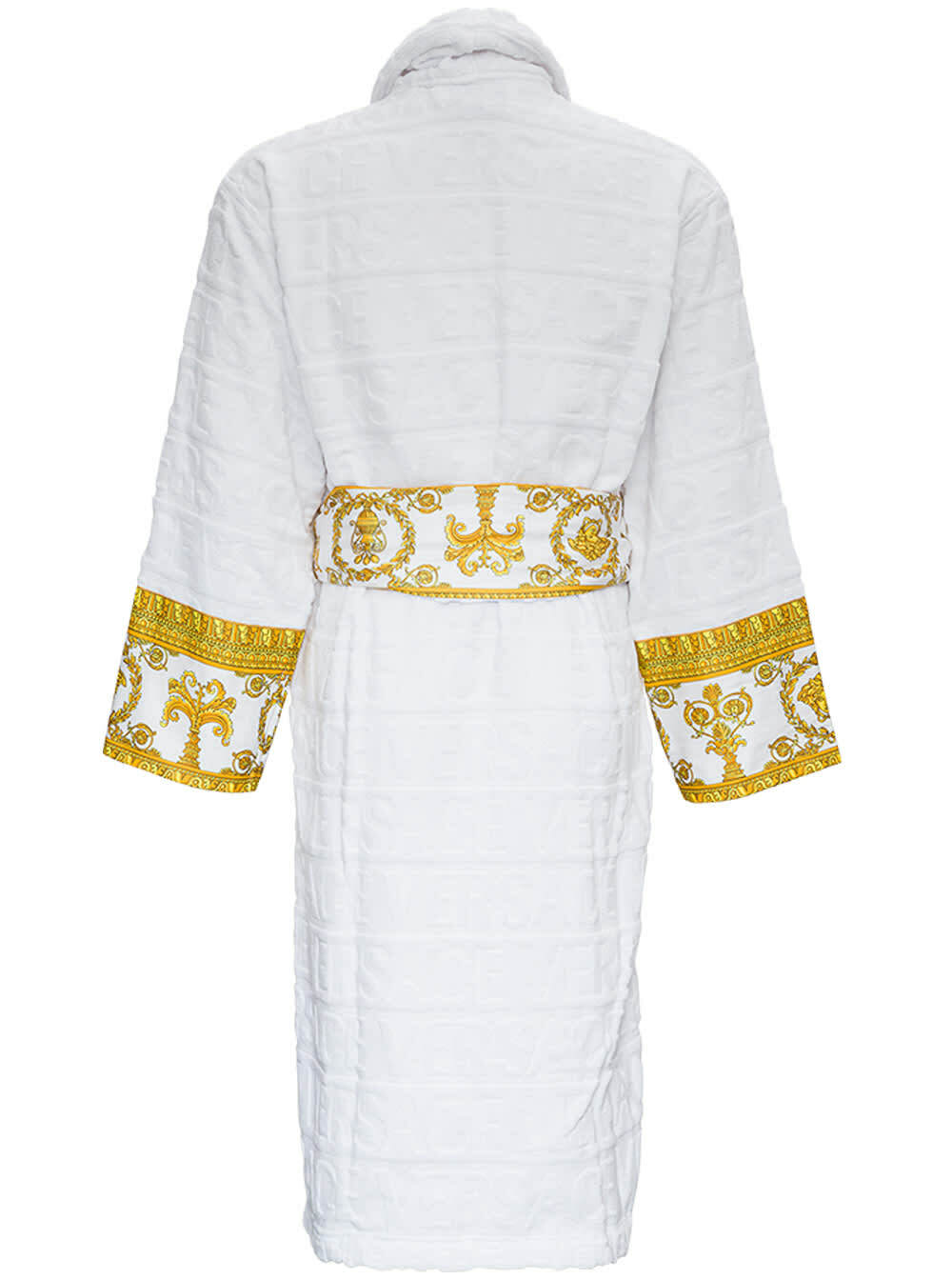 Versace White Bathrobe With Baroque Pattern In Terry Cotton