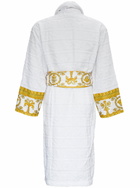 Versace White Bathrobe With Baroque Pattern In Terry Cotton