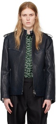 Burberry Navy Zip Leather Jacket