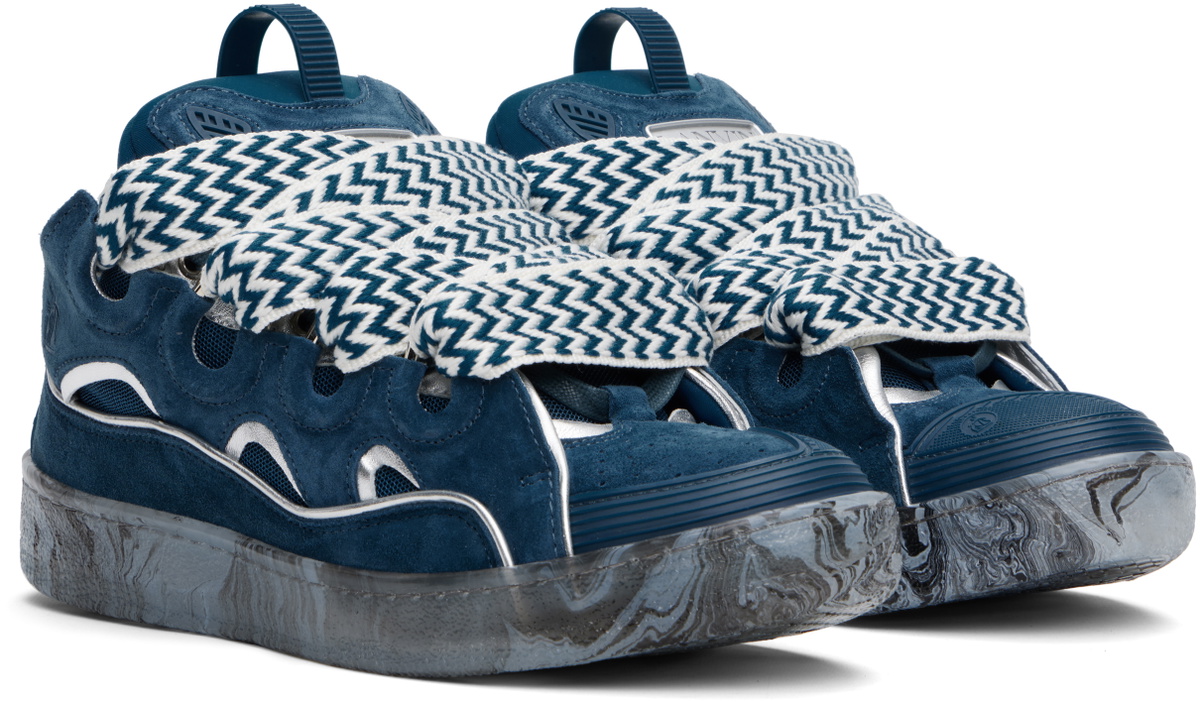 Lanvin Blue Leather Curb Marbled Sole Sneakers Lanvin