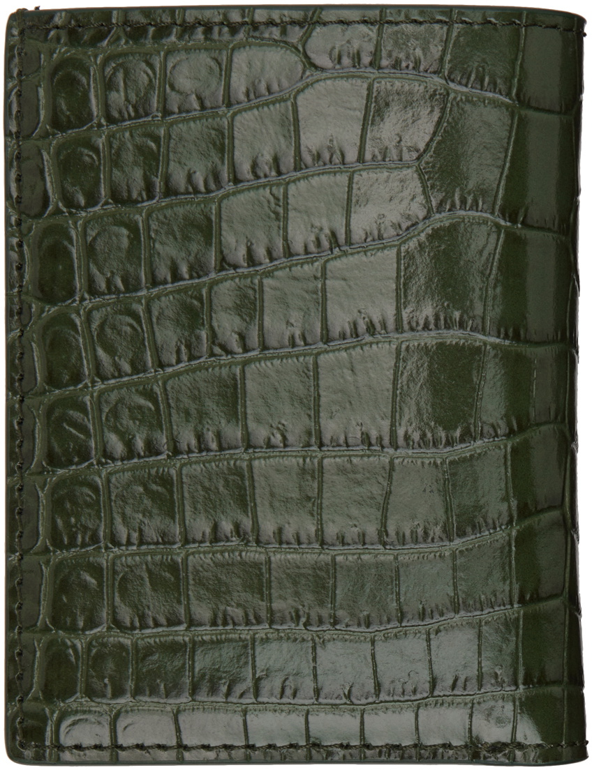 TOM FORD Green Printed Croc Folding Card Holder TOM FORD