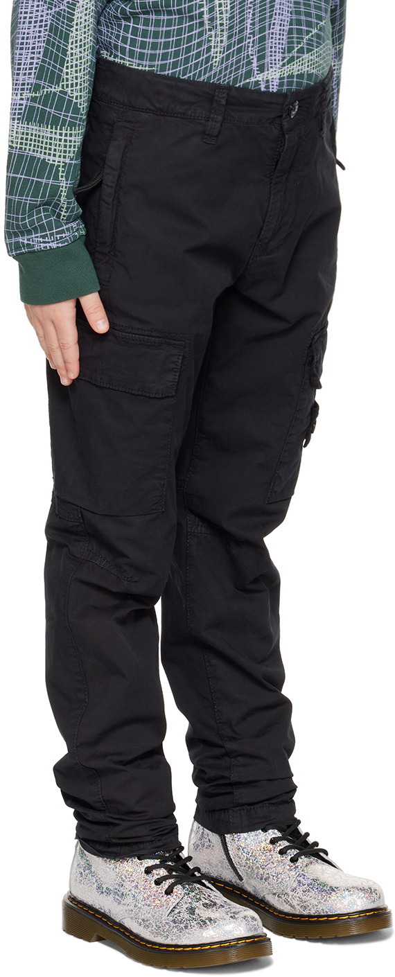Stone Island Junior Kids Black Patch Cargo Pants