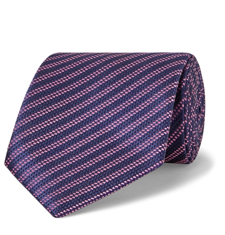 Photo: Charvet - 8.5cm Striped Silk-Jacquard Tie - Blue