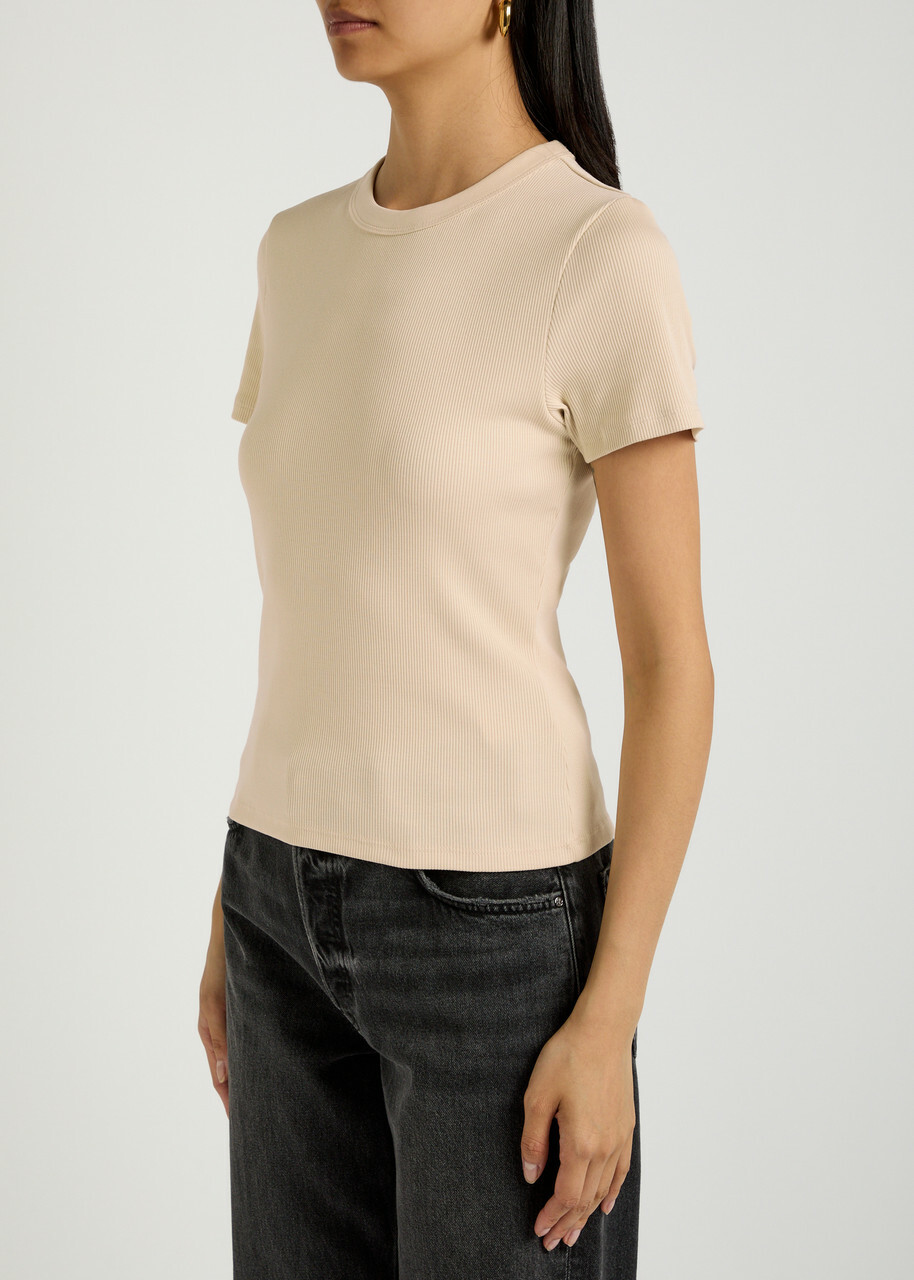 Veronica Beard Pruitt Ribbed Stretch-cotton T-shirt Cream
