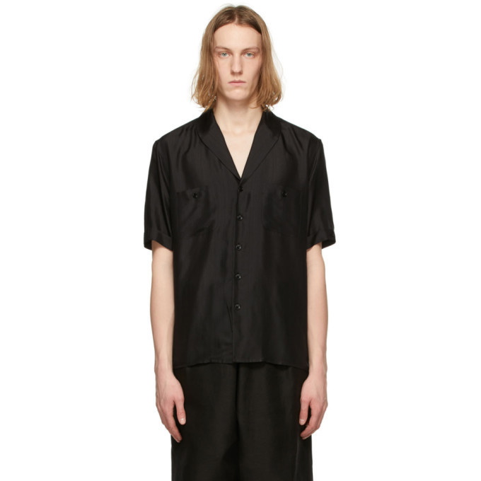 Photo: Saint Laurent Black Silk Voile Striated Short Sleeve Shirt