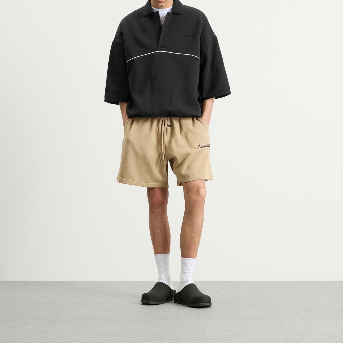 Fear of God ESSENTIALS Men's Active Trace Polo Sweatshirt in Vintage Black