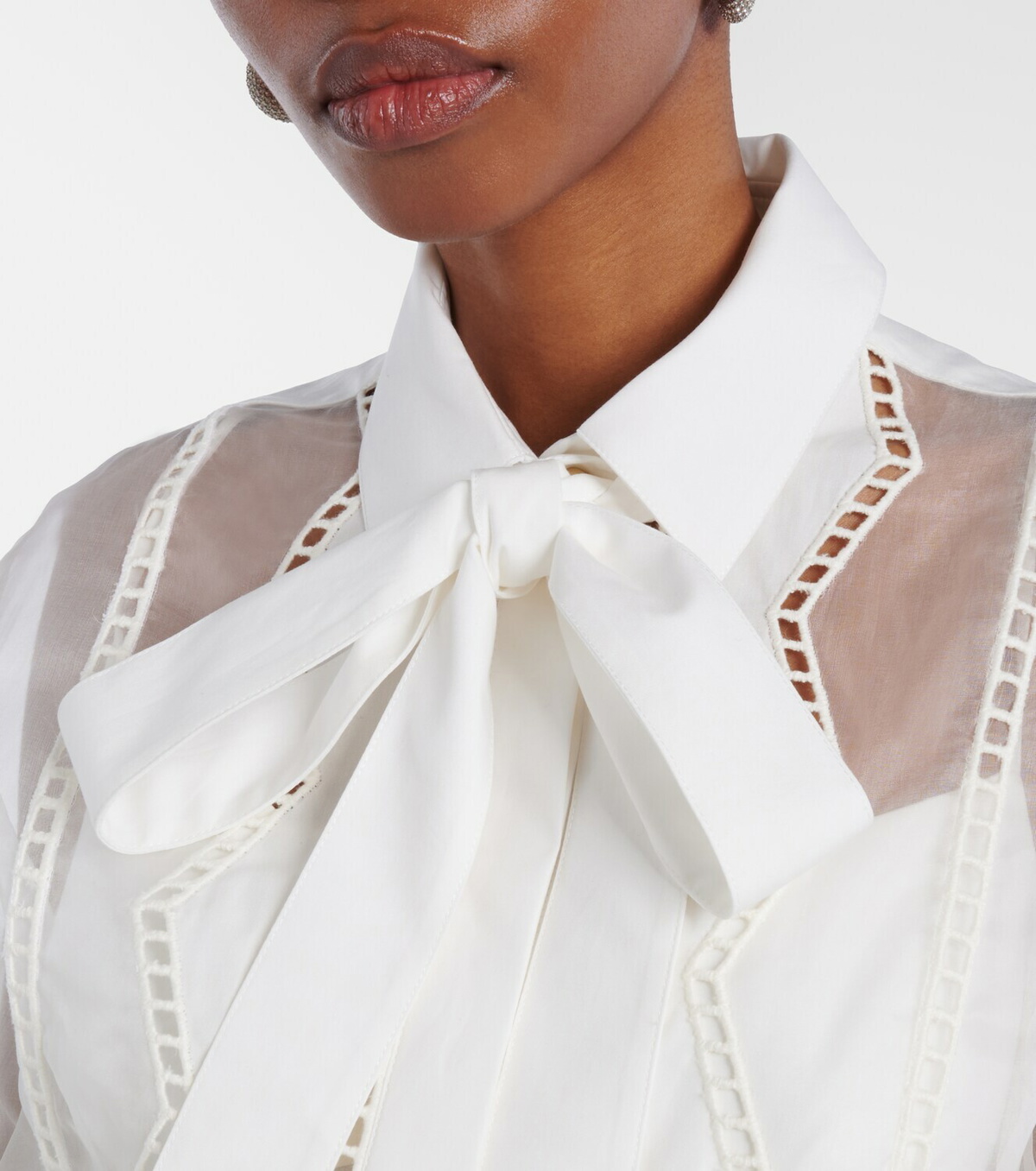 Elie Saab Tie-neck cotton and silk-blend blouse