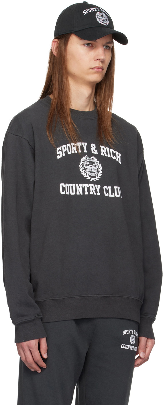 Sporty & Rich Black Varsity Crest Sweatshirt
