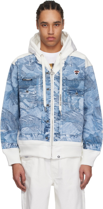 Photo: AAPE by A Bathing Ape White & Blue 'AAPE' Main Light Weight Denim Jacket