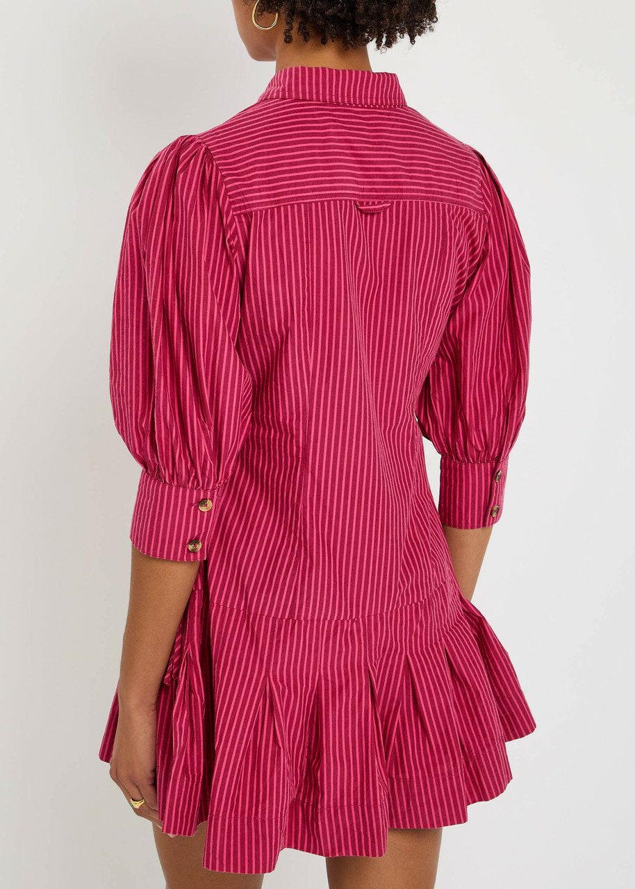 Damson Madder Maisie Striped Cotton Mini Shirt Dress Red