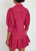 Damson Madder Maisie Striped Cotton Mini Shirt Dress Red