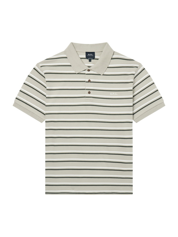 Photo: A.P.C. - Joe Striped Cotton-Piqué Polo Shirt - Green