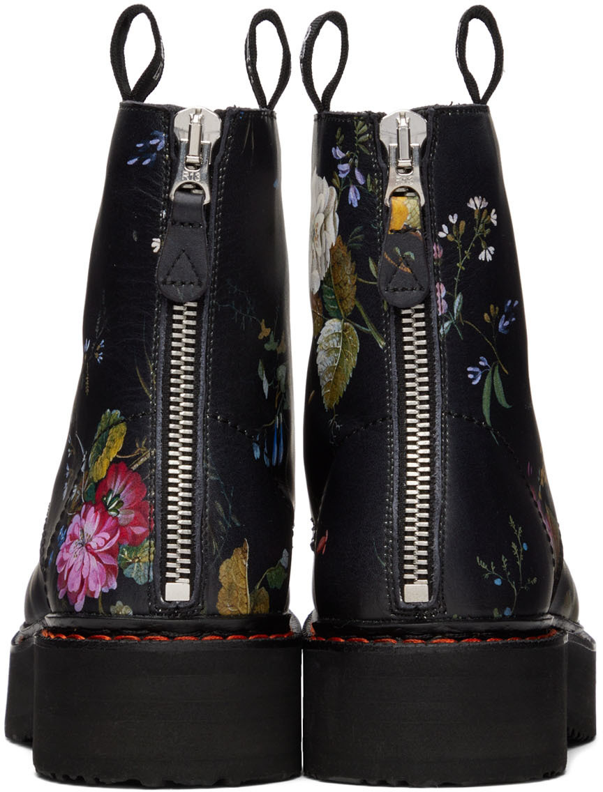 R13 Black Floral Single Stack Platform Lace Up Boots R13