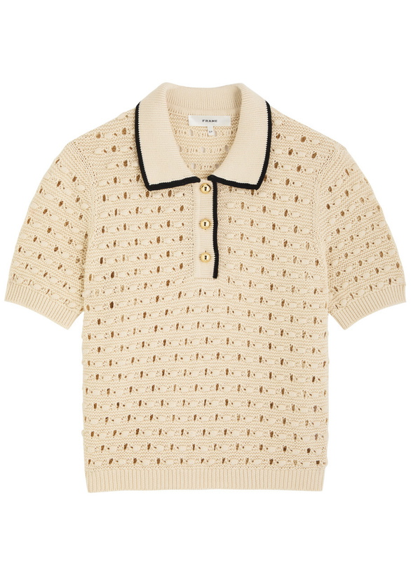 Photo: Frame The Bauble Open-knit Polo Shirt Cream