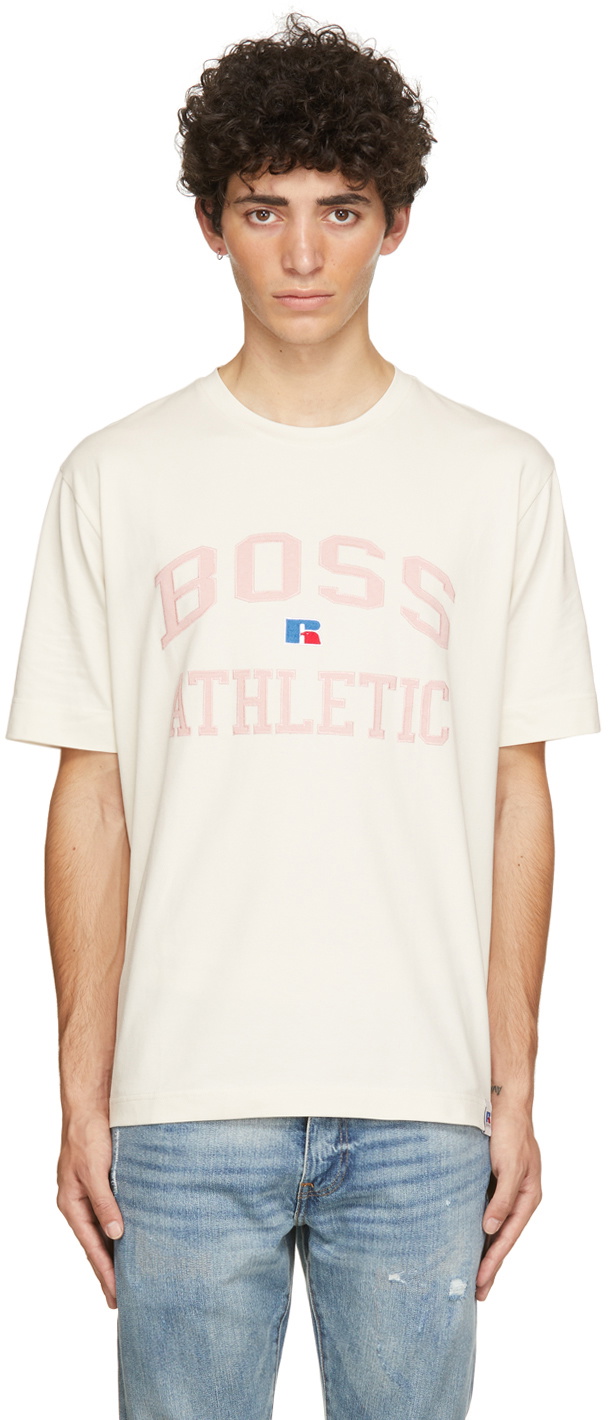 Boss Beige & Pink Russell Athletic Edition Logo T-Shirt BOSS