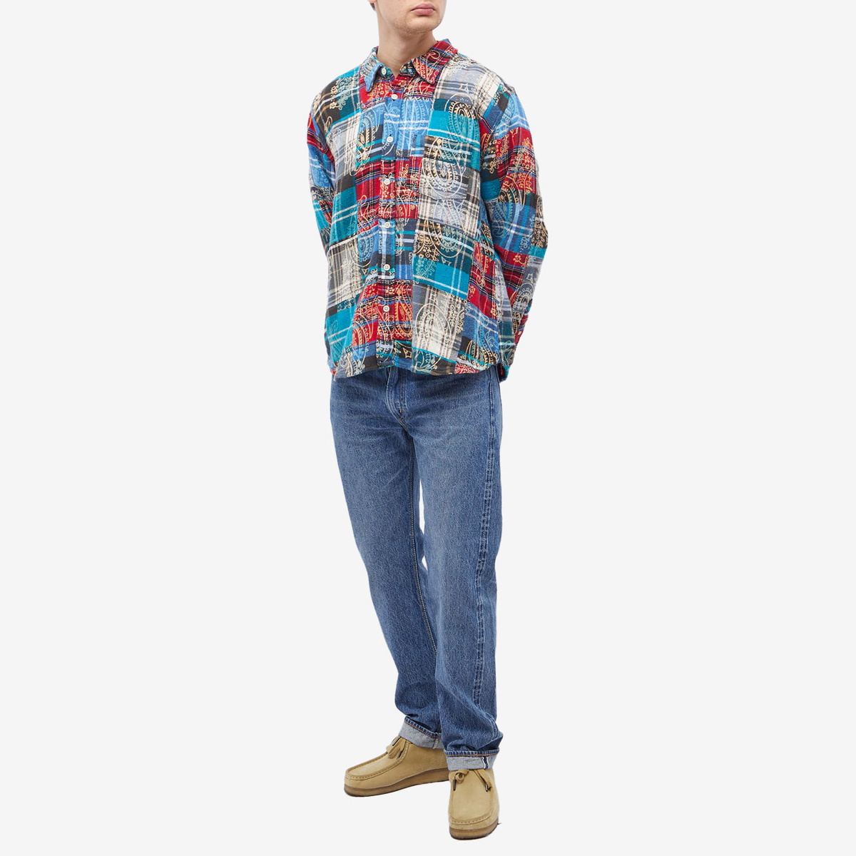 Men's Slim Fit Green Paisley Patchwork Print Shirt