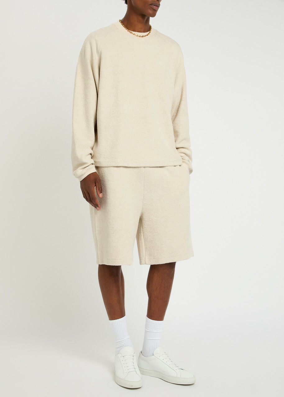 Ami Paris Logo-embroidered Towelling Cotton-blend Sweatshirt Ivory