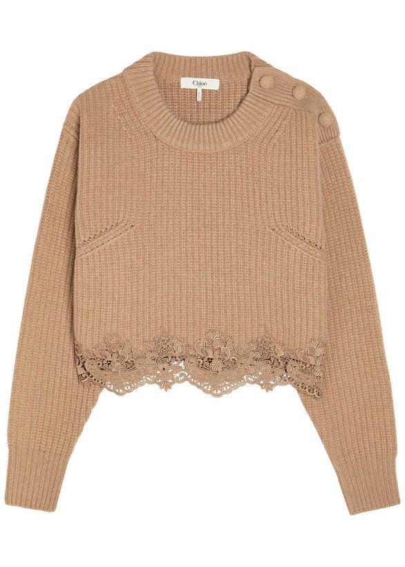 Photo: Chloe Lace-trim Wool and Cashmere-blend Jumper Brown