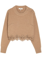 Chloe Lace-trim Wool and Cashmere-blend Jumper Brown
