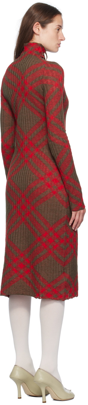 Burberry Red & Brown Check Midi Dress