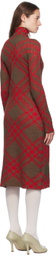 Burberry Red & Brown Check Midi Dress