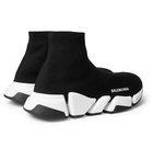 Balenciaga - Speed 2.0 Logo-Print Stretch-Knit Slip-On Sneakers - Black