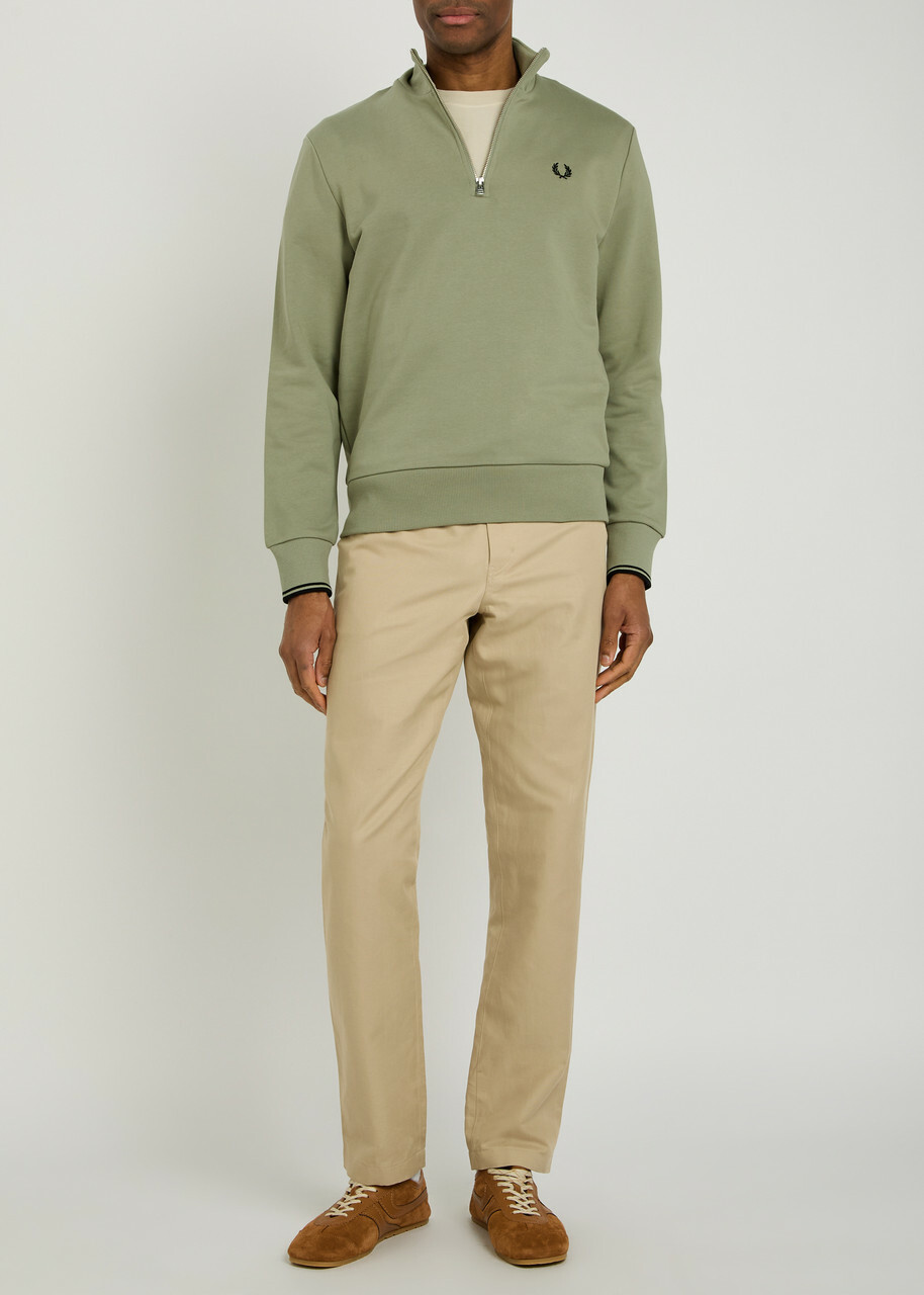 Fred Perry Half-zip Logo-embroidered Cotton Sweatshirt Light Green