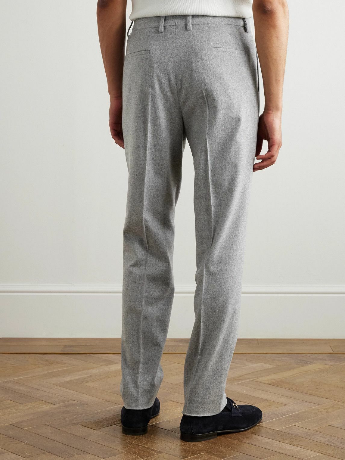 Brunello Cucinelli - Straight-Leg Pleated Cotton and Cashmere-Blend Suit Trousers - Gray