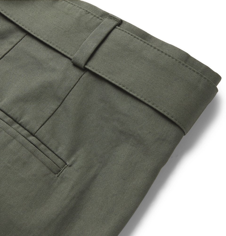 Officine Generale - Olive Tapered Pleated Washed Cotton-Twill Suit ...