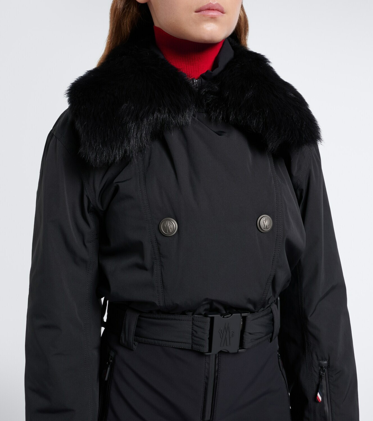Moncler Grenoble Belted shearling-trimmed ski suit