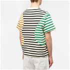 Brain Dead Men's Organic Panel Stripe T-Shirt in Cream Multi