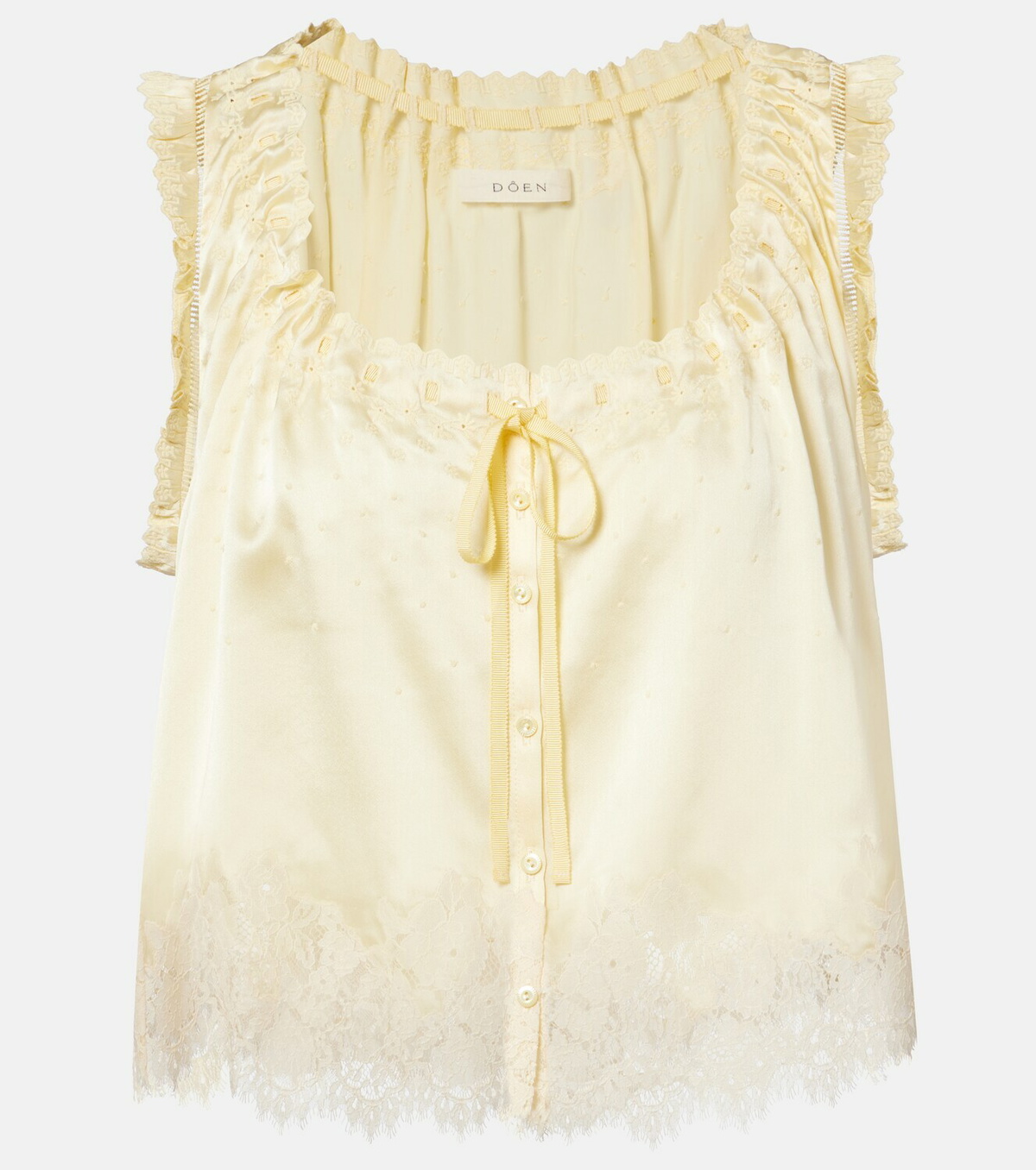 Dôen Toulouse lace-trimmed embroidered silk top