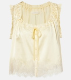 Dôen Toulouse lace-trimmed embroidered silk top