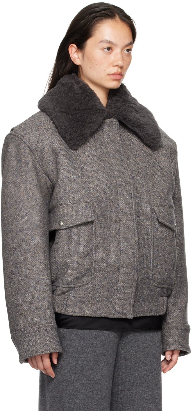 Stella McCartney Gray Teddy Wool Trimmed Zipped Jacket Stella