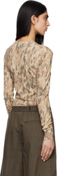 GANNI Beige Printed Marl Mesh Long-Sleeve T-shirt