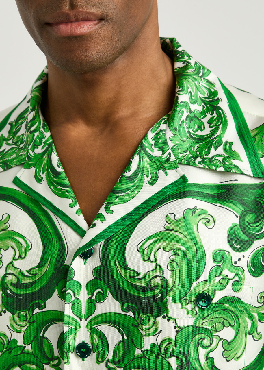 Dolce & Gabbana Majolica Printed Silk Shirt Green