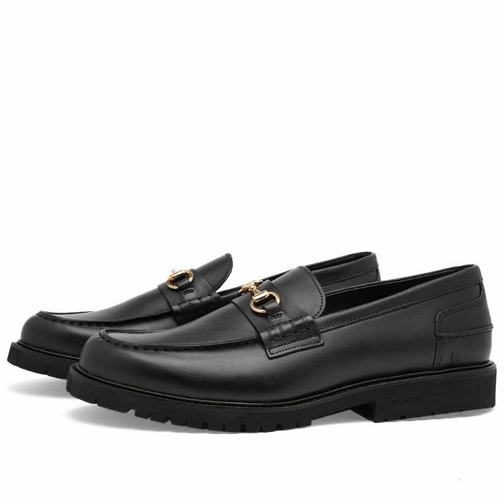 Photo: Vinnys Men's Le Club Lug Sole Snaffle Loafer in Black Crust Leather