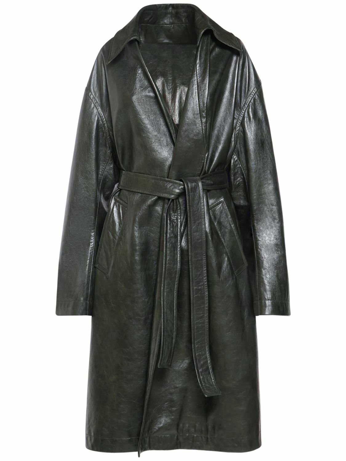 レビュー高評価の商品 VENETA BOTTEGA - Veneta Bottega Coat Belted Kimono Leather Shiny ジャケット・アウター