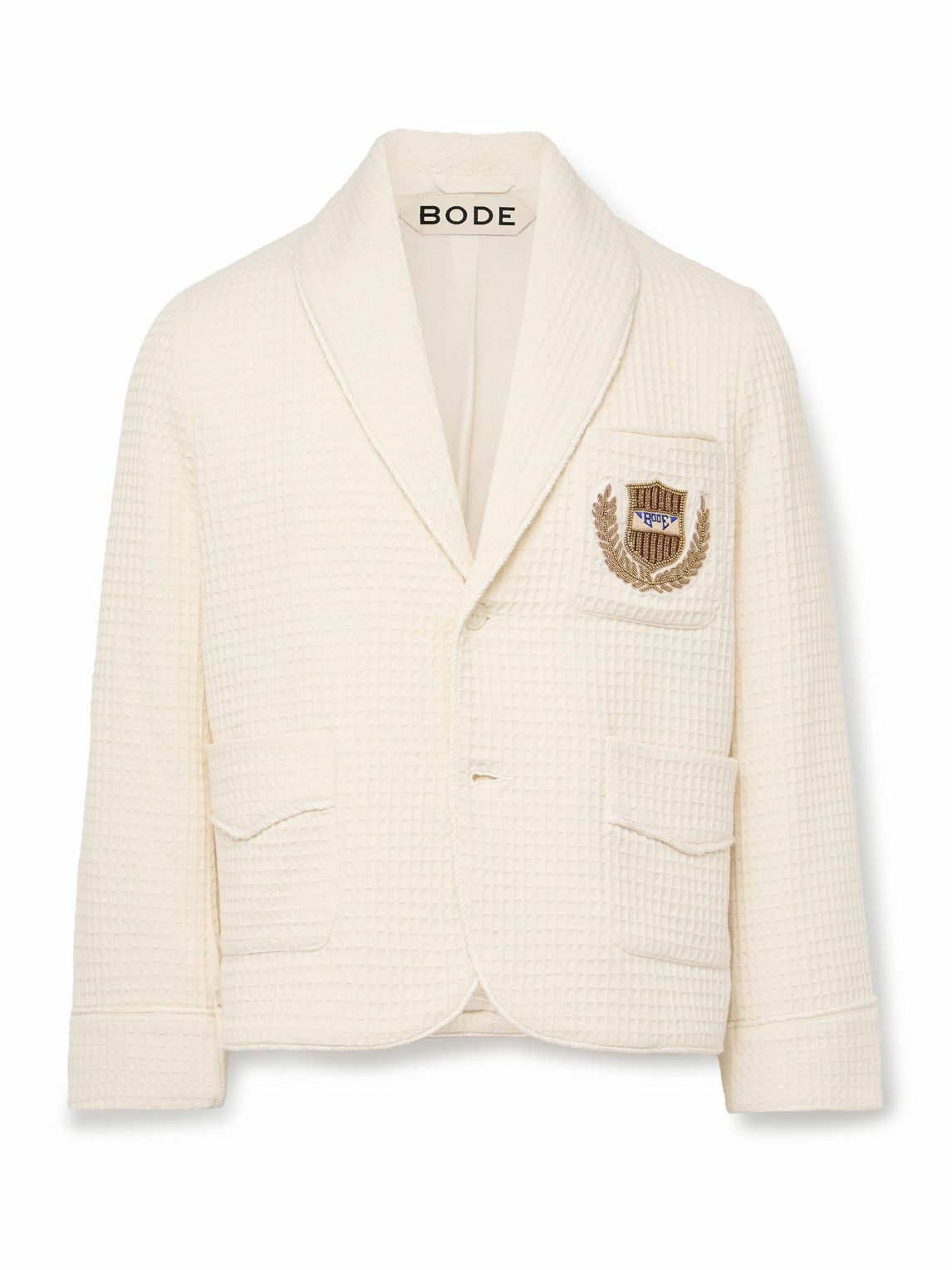 BODE - Shawl-Collar Embellished Waffle-Knit Cotton Blazer - Neutrals