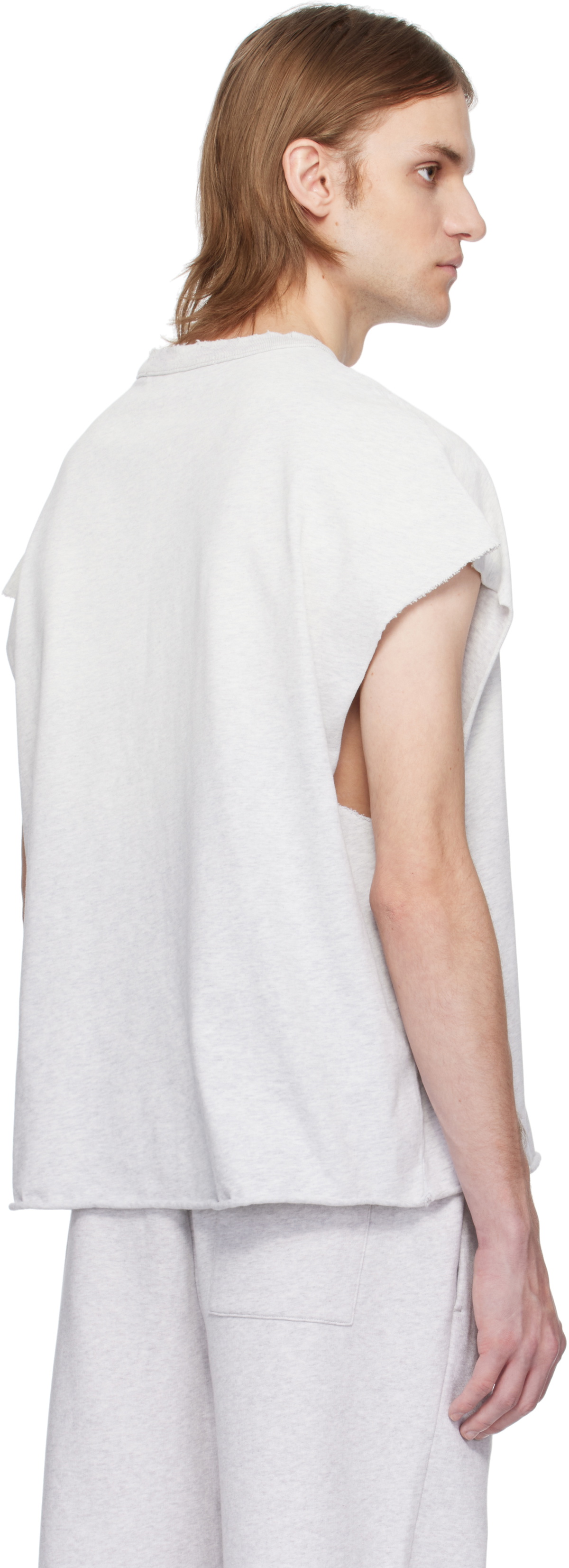 Alexander Wang Gray Distressed Logo Oversized Muscle T-shirt