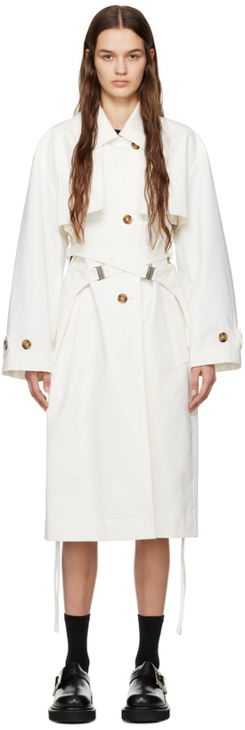 Photo: J KOO White Cross Belted Trench Coat