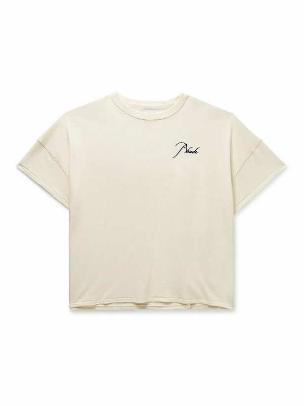 Photo: Rhude - Logo-Embroidered Cotton-Jersey T-Shirt - Neutrals