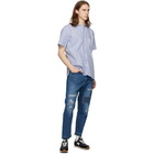 Junya Watanabe White and Blue Dobby Short Sleeve Shirt